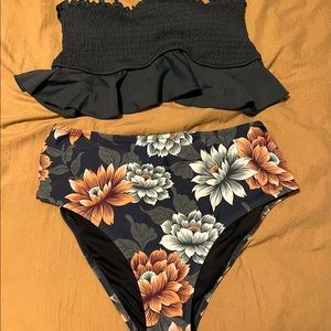 Army Green Floral High Waisted Bikini - XL